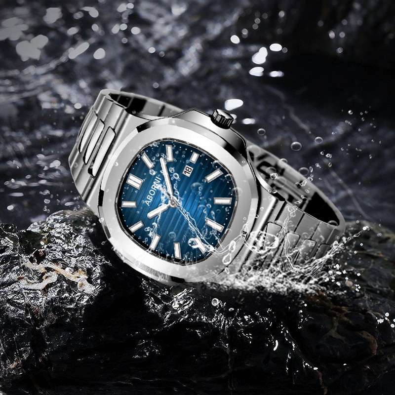 Picture of ABORNI brand new men's watch waterproof steel belt calendar quartz watch live foreign trade explosions a generation of hair