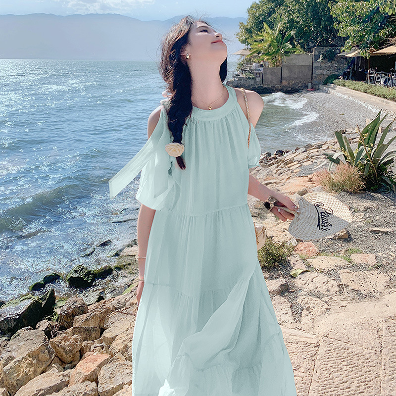 Picture of Internet Popular Style Summer New Shoulder Loose Elegant Lace-up Vacation Fashion dress Women's A1997131