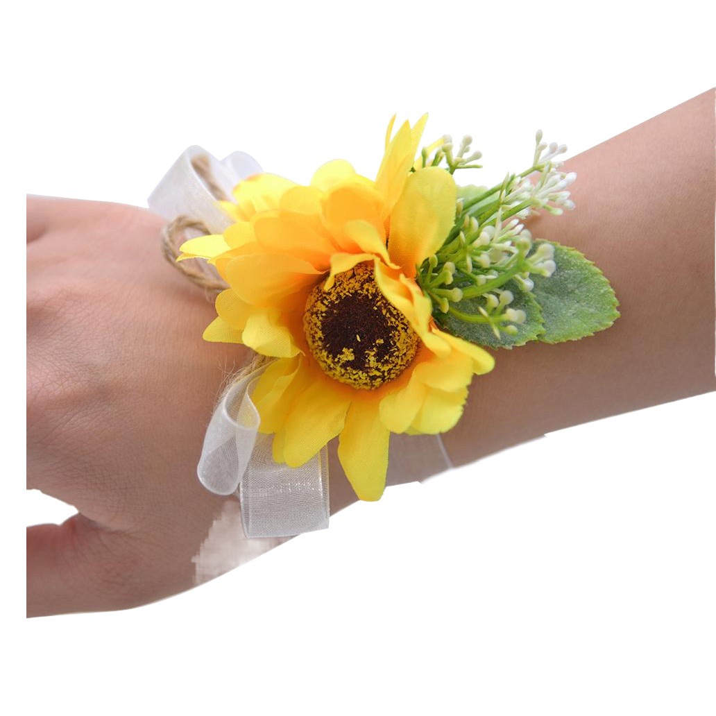 D812 bridal bridesmaid group wrist flower sunflower sunflower simulation flower wedding Christmas gift real price