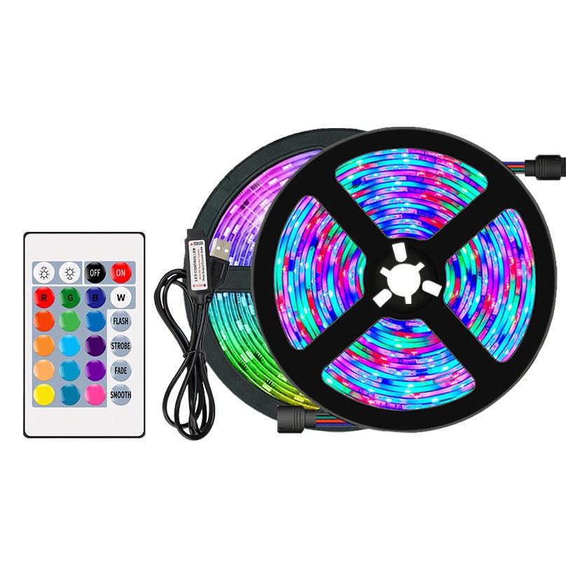 Led Background Light Strip 5050Rgb5V Low Voltage Usb24-Key Indoor Tv Cabinet Light Strip Set with Stepless Dimming