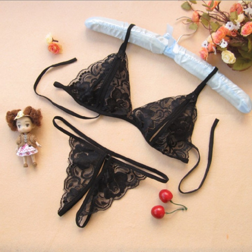 Long night sexy lace transparent open file temptation three-point female sexy underwear open crotch set wholesale 3018