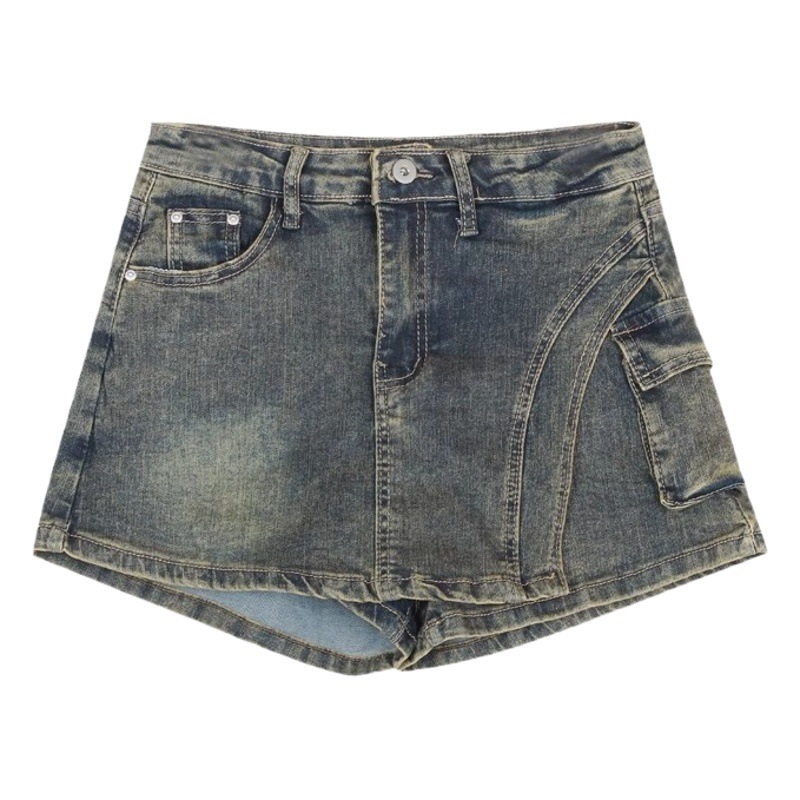 Denim Skirt Women's Spring and Summer 2024 New High Waist Slimming Design Sense Niche Irregular All-match A- line Skirt Pants