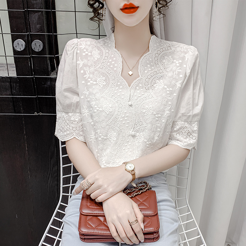 Picture of Summer white chiffon shirt women's summer 2024 new fashion very fairy clothes western style short sleeve shirt
