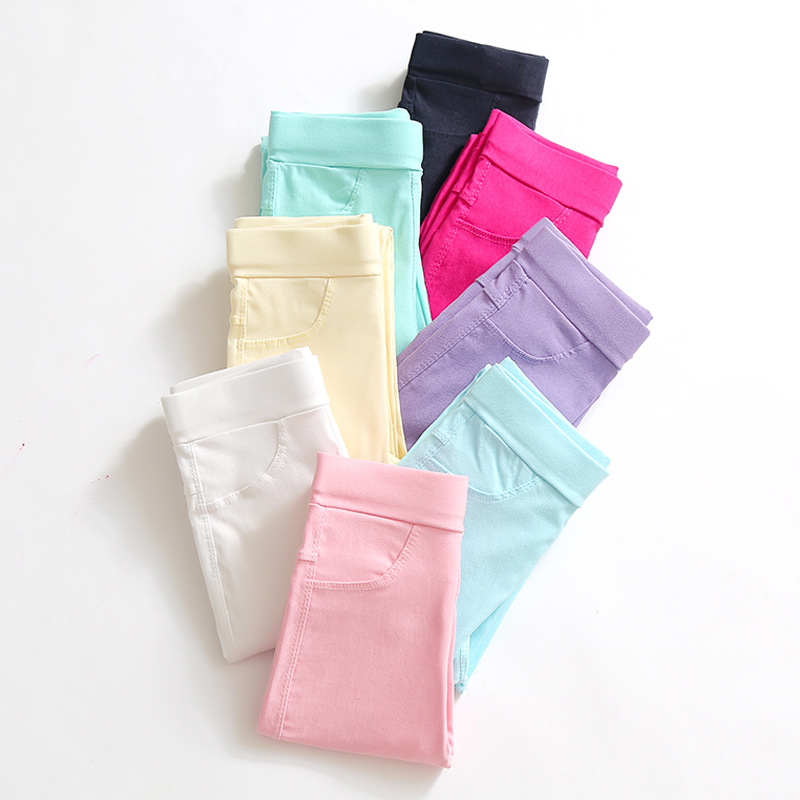 Picture of Girls' Pencil Pants Spring and Summer Thin Candy Color Children's Outer Wear Leggings Big Children's Tight Black Leggings