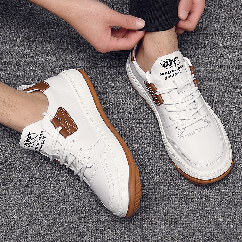 Picture of Clown Shoes Men's Leather Spring Sports Trendy Korean Style Men's White Low-Top Casual Sneakers White Shoes Men's Breathable