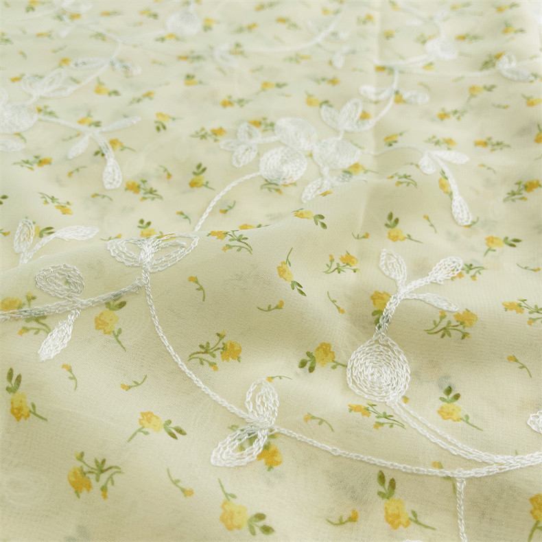 Summer Chiffon Small Floral Printed Lace Embroidered Fabric Dress Small Fresh Chiffon Embroidered Printed Fabric