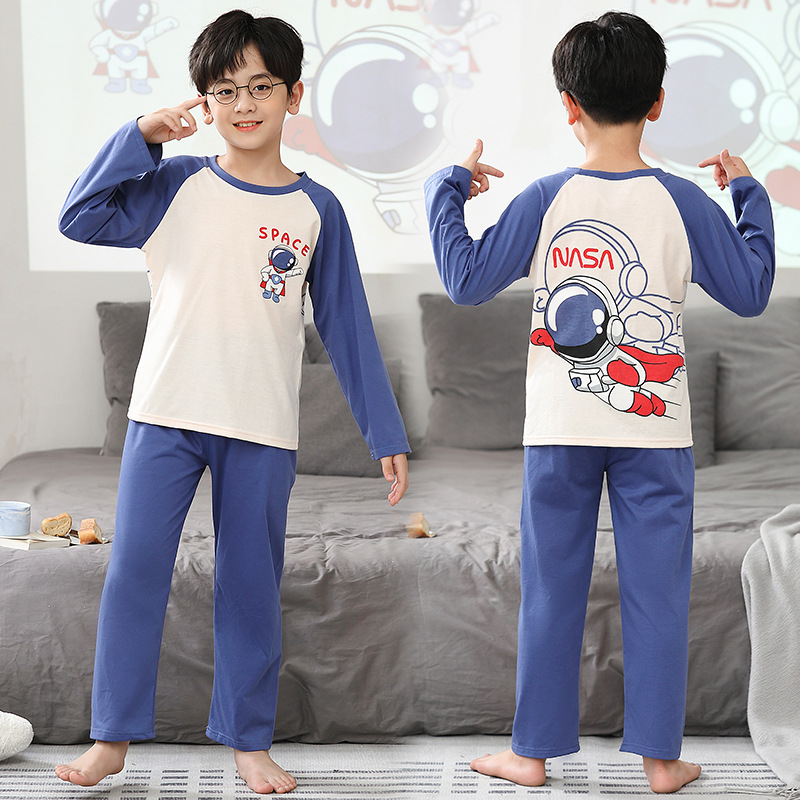 New boys' combed cotton pajamas spring and autumn cute cartoon boys' and girls' pajamas home wear suit wholesale
