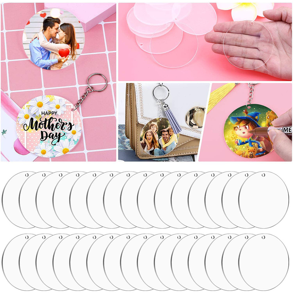 Acrylic Keychain Embryo Decorative Transparent Acrylic Round DIY Handmade Pendant Crafts 30 Piece Set