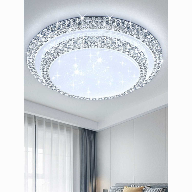 New High-End Living Room Simple and Elegant Headlights Light Luxury Imitation Crystal Round Bedroom Ceiling Lamps One Piece Cross-Border