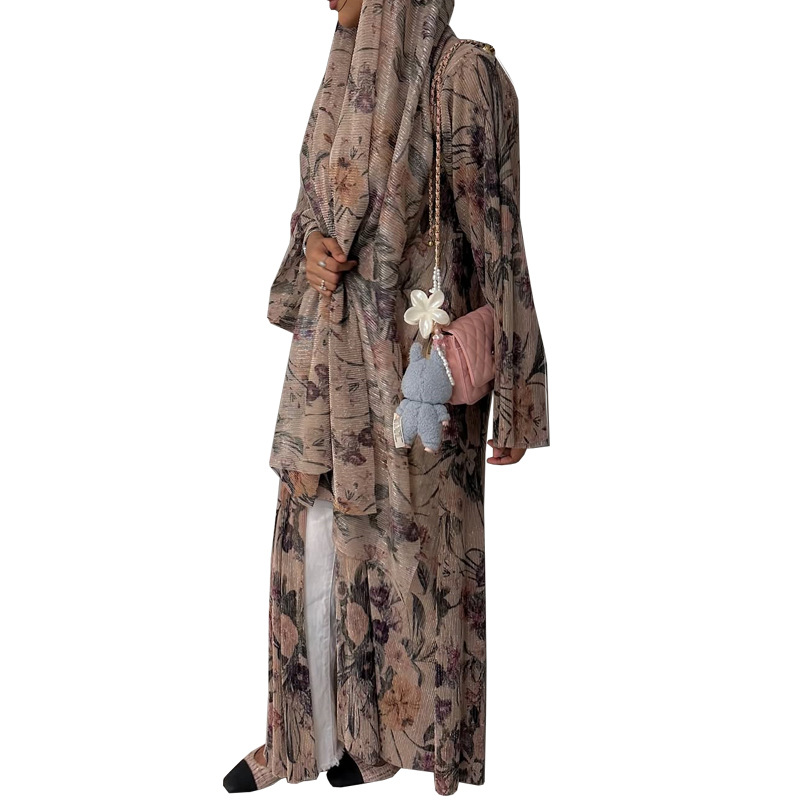 Picture of MQ231modest Middle Eastern women's Arab robe, long-sleeve pleated cardigan, printed jacket, outer robe