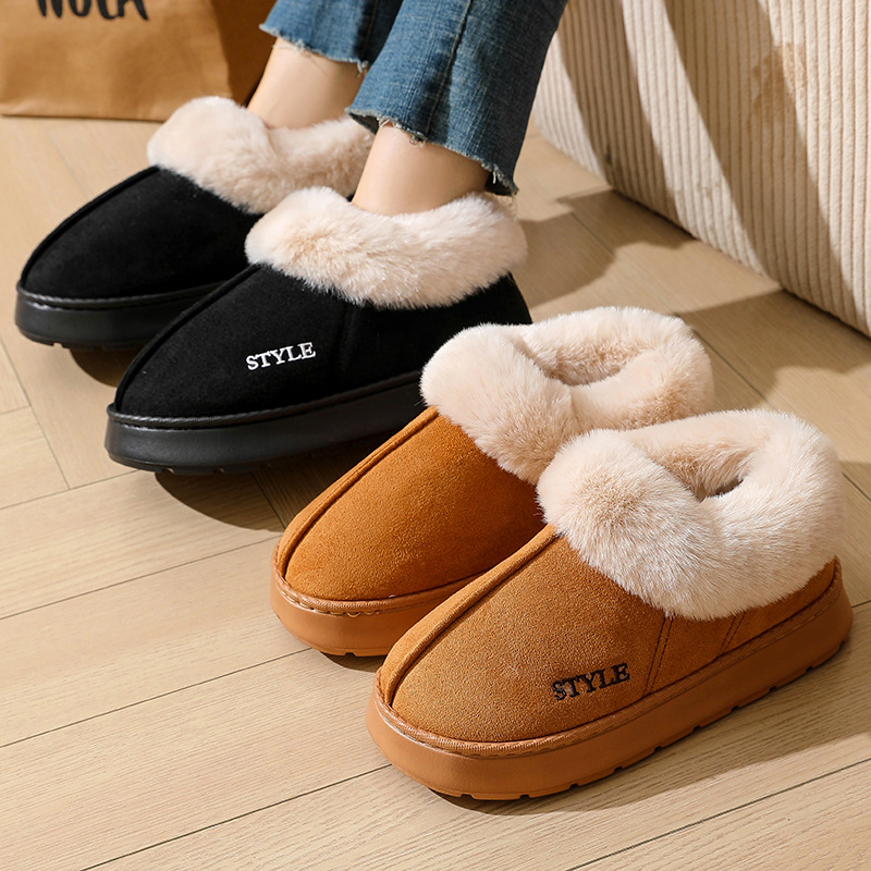 Cross-border new suede cotton slippers men's home wool mouth warm bag heel moon shoes EVA non-slip snow boots women