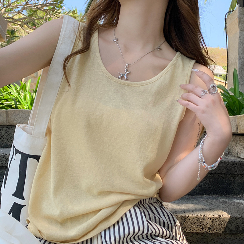 Cotton and Linen Camisole Women's Summer Outer Wear 2024 New Loose Meat Covering Base Inner Wear Yellow Sleeveless T-shirt Top
