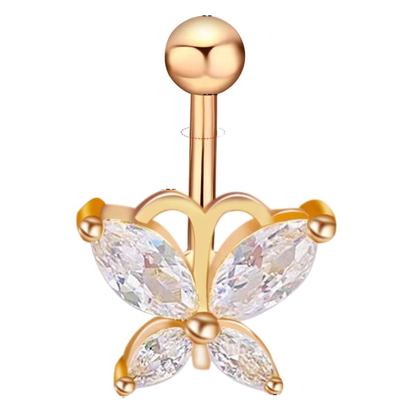 New European and American Cross-Border High-Quality Zircon Butterfly Creative Sexy Simple Piercing Jewelry Navel Ring Navel Nail