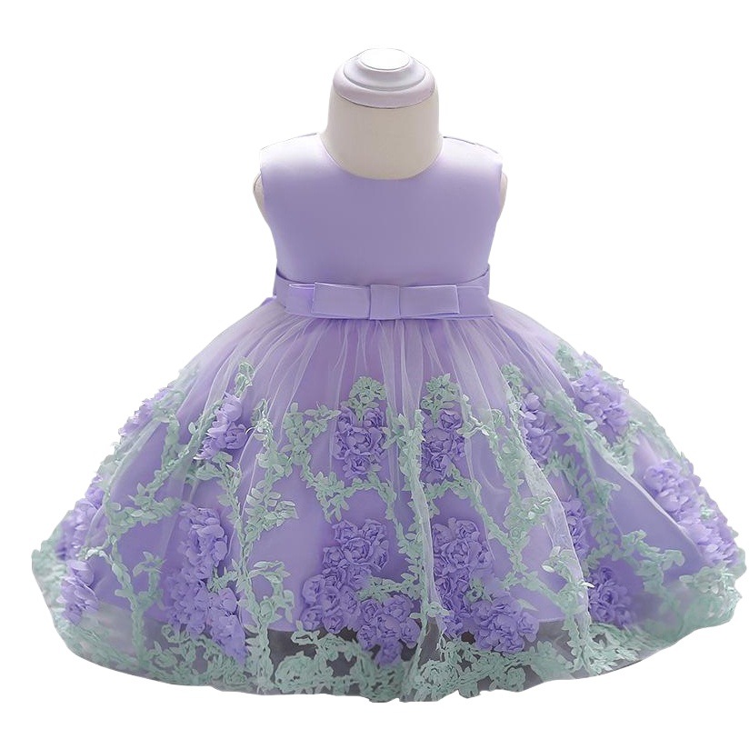 Girls' summer sleeveless mesh flower dress-year-old cotton big bow baby baby dress Princess dress