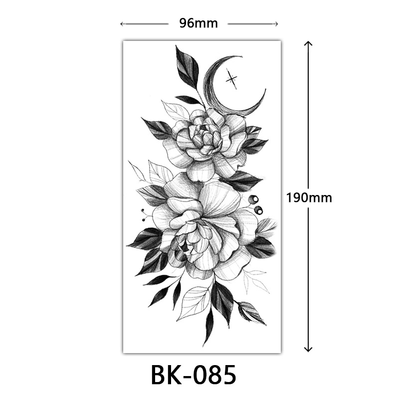 Picture of Cross-Border Supply of Sketch Flower Tattoo Stickers, Sketch Tattoo Stickers, Rose Flower Black and White Flower Tattoo