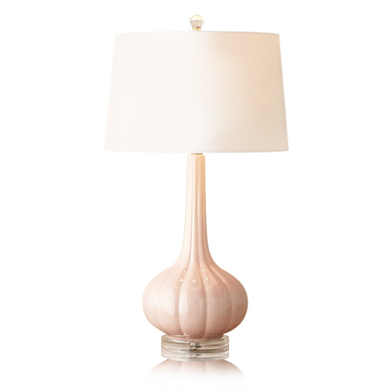 American Crystal ceramic table lamp modern simple long neck striped pumpkin pink table lamp bedroom bedside model room lamp