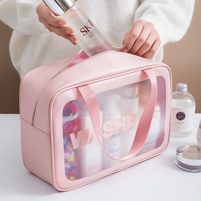 Picture of PVC Transparent Cosmetic Bag Simple Large Capacity Bath Bag PU Waterproof Portable Toiletry Bag Portable Travel Storage Bag