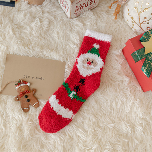 Picture of Cross-Border Supply of 2022 New Christmas Socks, Cute Colorfulful Santa Claus Coral Velvet Socks