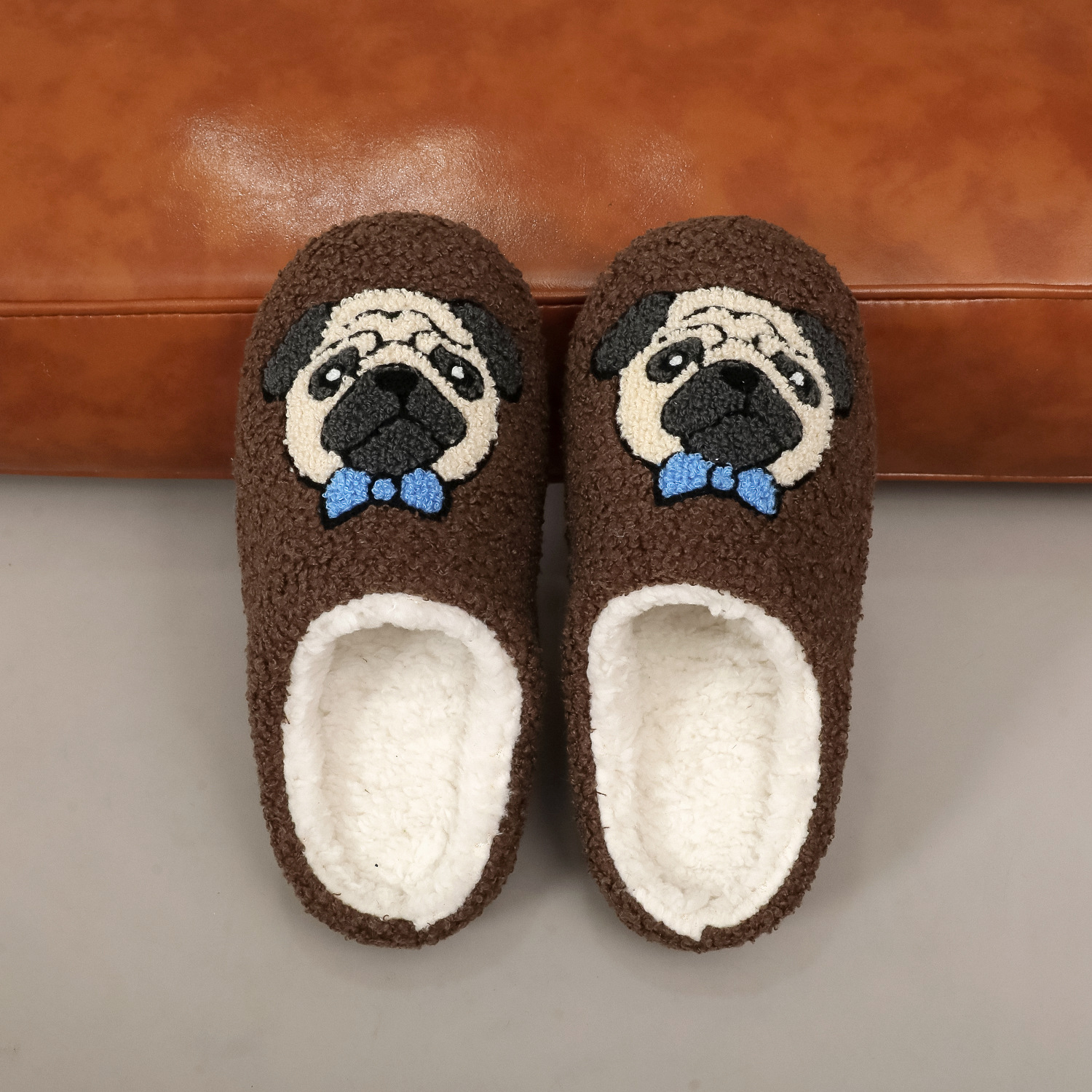 Pug cotton slippers for men and women in winter indoor non-slip warm thickened wool confinement shoes wool slippers soft soles silent