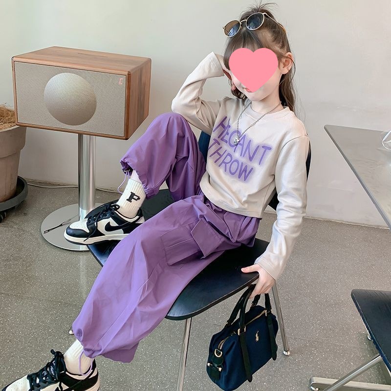 Girls' cute letter top and trousers two-piece suit Spring and Autumn New Korean style fashionable casual suit