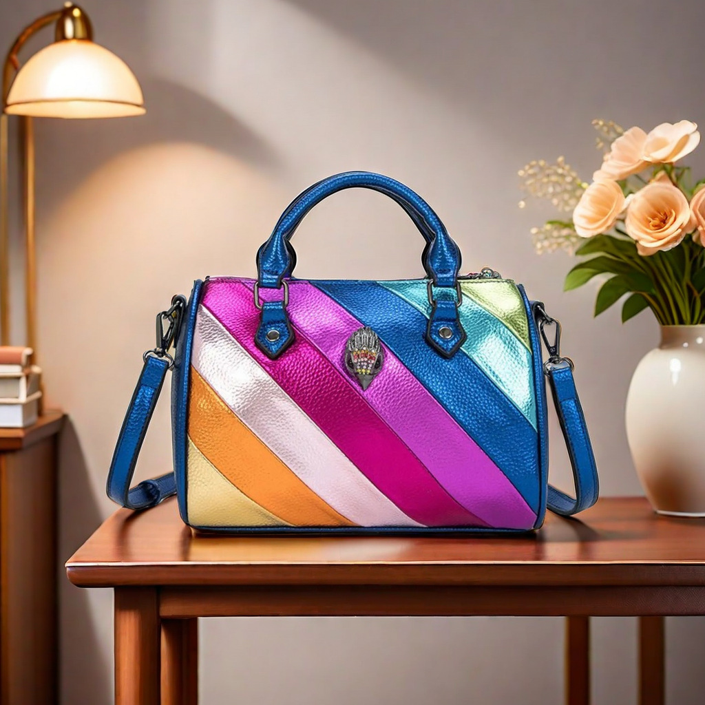 European and American Fashion New Women's Bag Rainbow Contrast Color Stitching Boston Bag Portable Shoulder Crossbody Bag Women's Bag