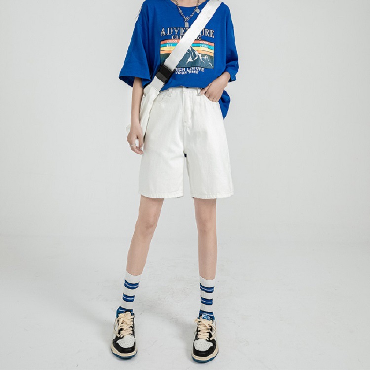 Picture of High waist Denim shorts women's 2022 new summer thin straight cropped pants loose slimming wide leg cropped pants