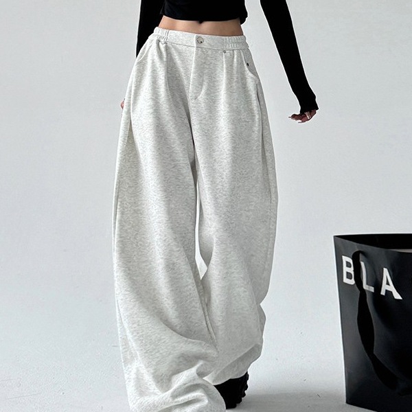 American High Street Gray Wide-Leg Pants for Women, 2025 Spring/Autumn New Lazy Relaxed Loose Sporty Casual Long Pants Trend