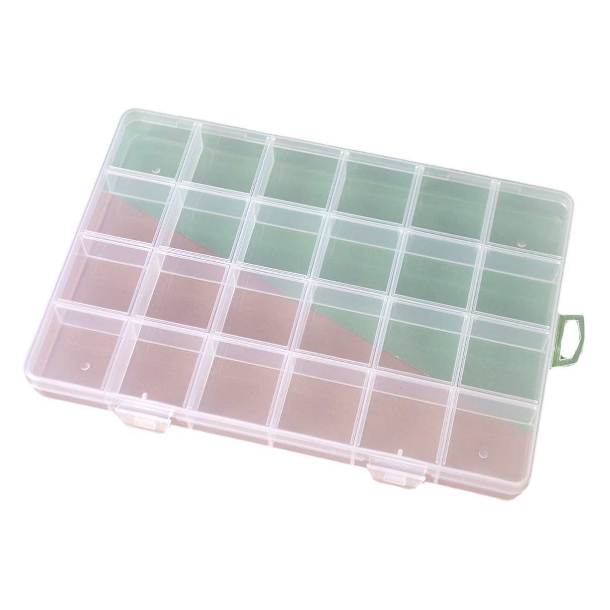 Small 24 grid fixed transparent plastic box crushed turquoise alloy DIY earrings glass crystal beads suit storage box