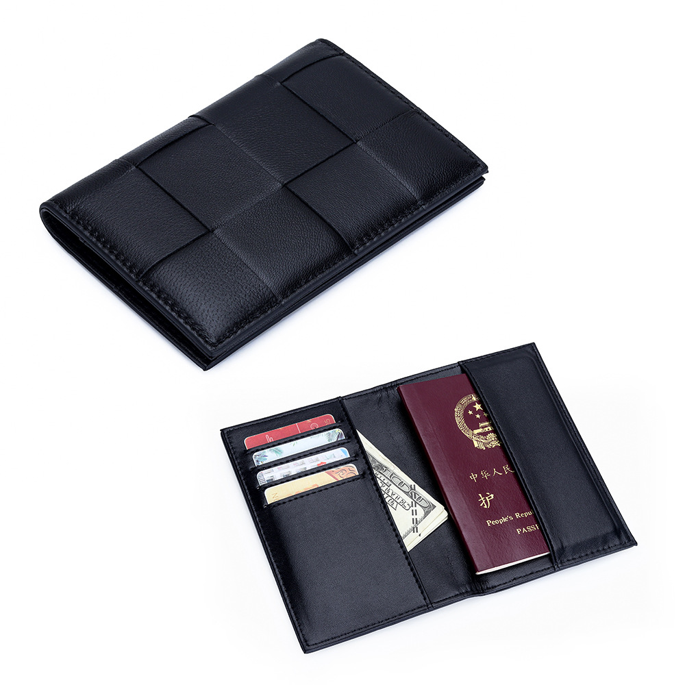 Genuine Leather Women's Passbook Bag New Fashion Sheepskin Woven Folding Passbook Cover Card Certificate Storage Protection Leather Cover