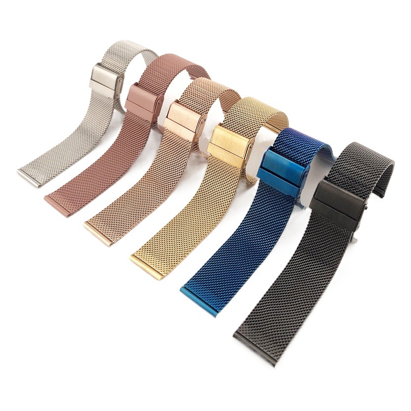Ip Electroplated Steel Strap Watch Strap 20mm Direct Sales 0.6 Wire Stainless Steel Double Safety Buckle Milanese Woven Mesh Strap
