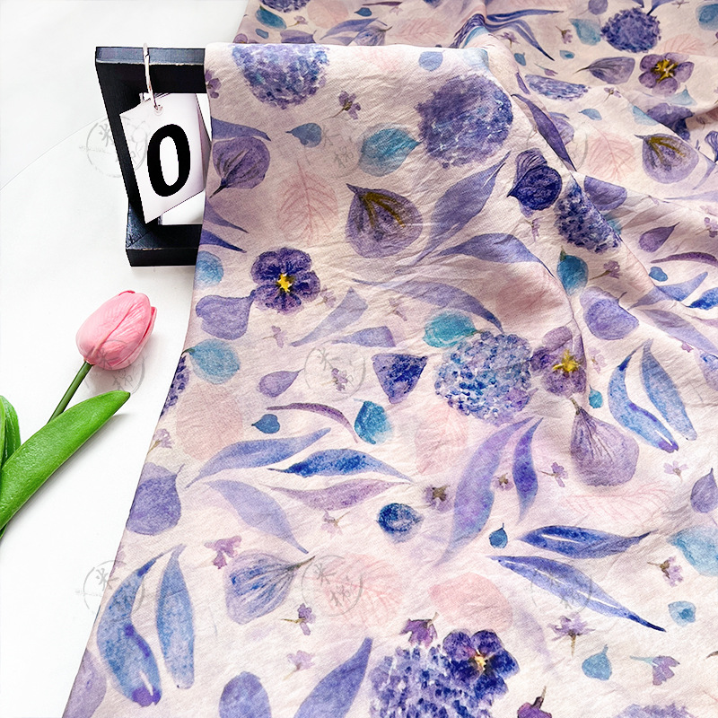 Mist blue flower shadow brocade cotton fabric new Chinese style national style cheongsam dress top Hanfu fabric digital printed fabric