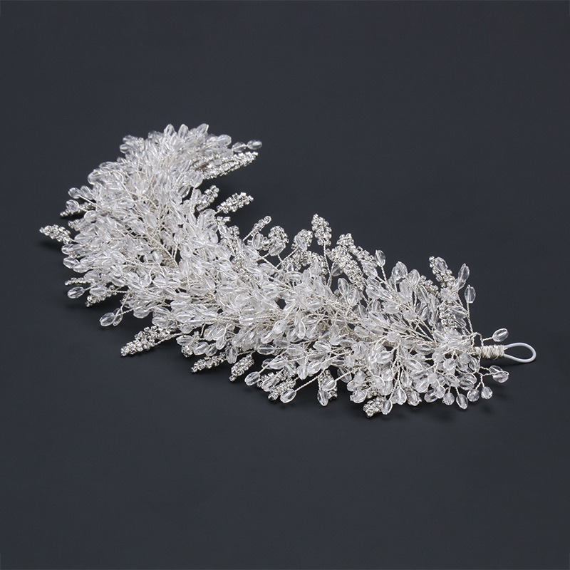 Picture of White crystal handmade beaded rhinestone crown styling hair accessories European bridal wedding accessories wedding accessories wholesale