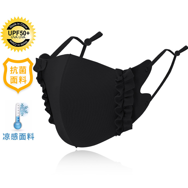 Picture of Ice Silk Wood ear edge three-dimensional adjustable cloth mask candy color thin cool sunscreen breathable mask 