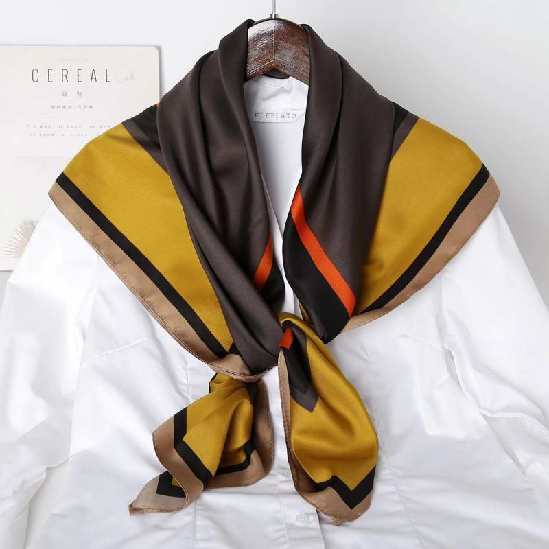 Picture of Autumn and winter all-match shawl animal printed black and white simple large square 90*90CM imitation silk twill silk scarf for women