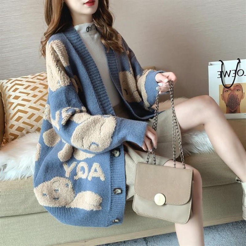 Picture of Sweater coat spring women's clothing 2023 new trendy lazy Korean style loose plus size knitted cardigan thickened trendy
