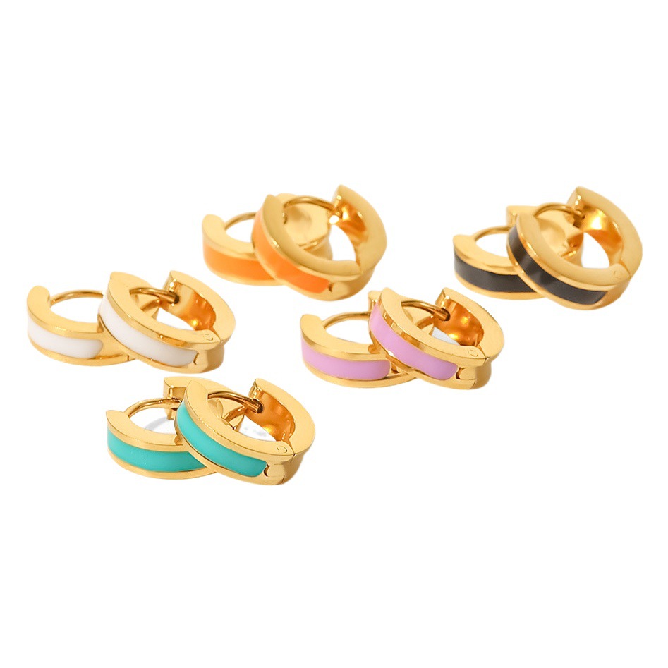 INS European and American style niche new titanium steel earrings jewelry 18K gold color oil drop geometric ring earrings wholesale