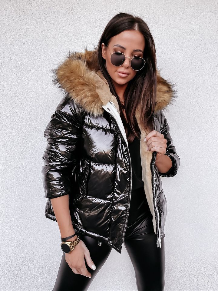 Picture of Cross-border European and American Amazon Hooded Slim-fit Short cotton-padded jacket Bright PU Solid Color Fashion Warm Zipper cotton-padded jacket