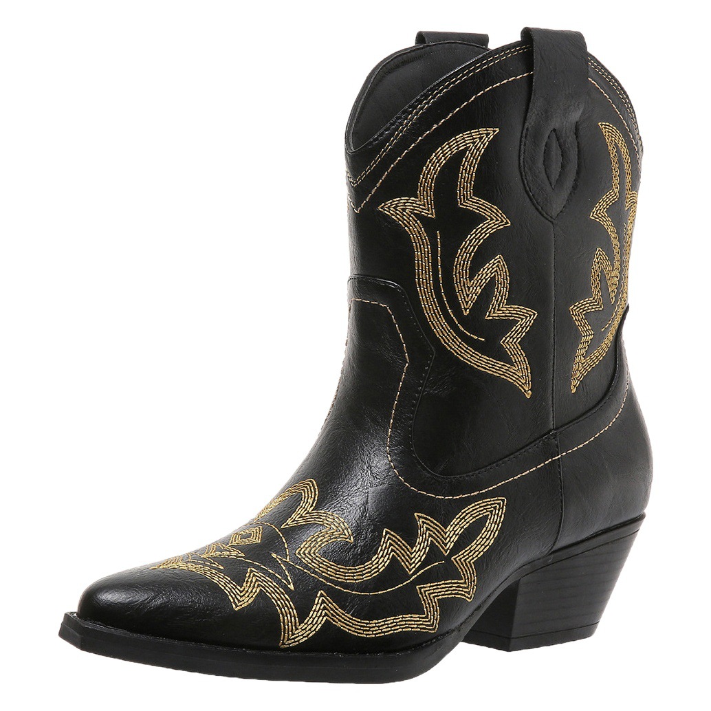 Juhiti 2023 Autumn and Winter New Spot Export Large Size Embroidered Low-Top Women's Boots Wish Amazon European and American Leather Boots