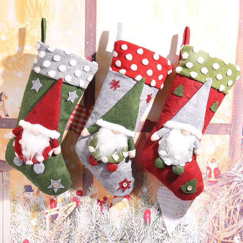 Christmas Decorations Forest Old Man Lamb Fleece Christmas Stocking Faceless Doll Christmas Stocking Gift Bag Candy Bag