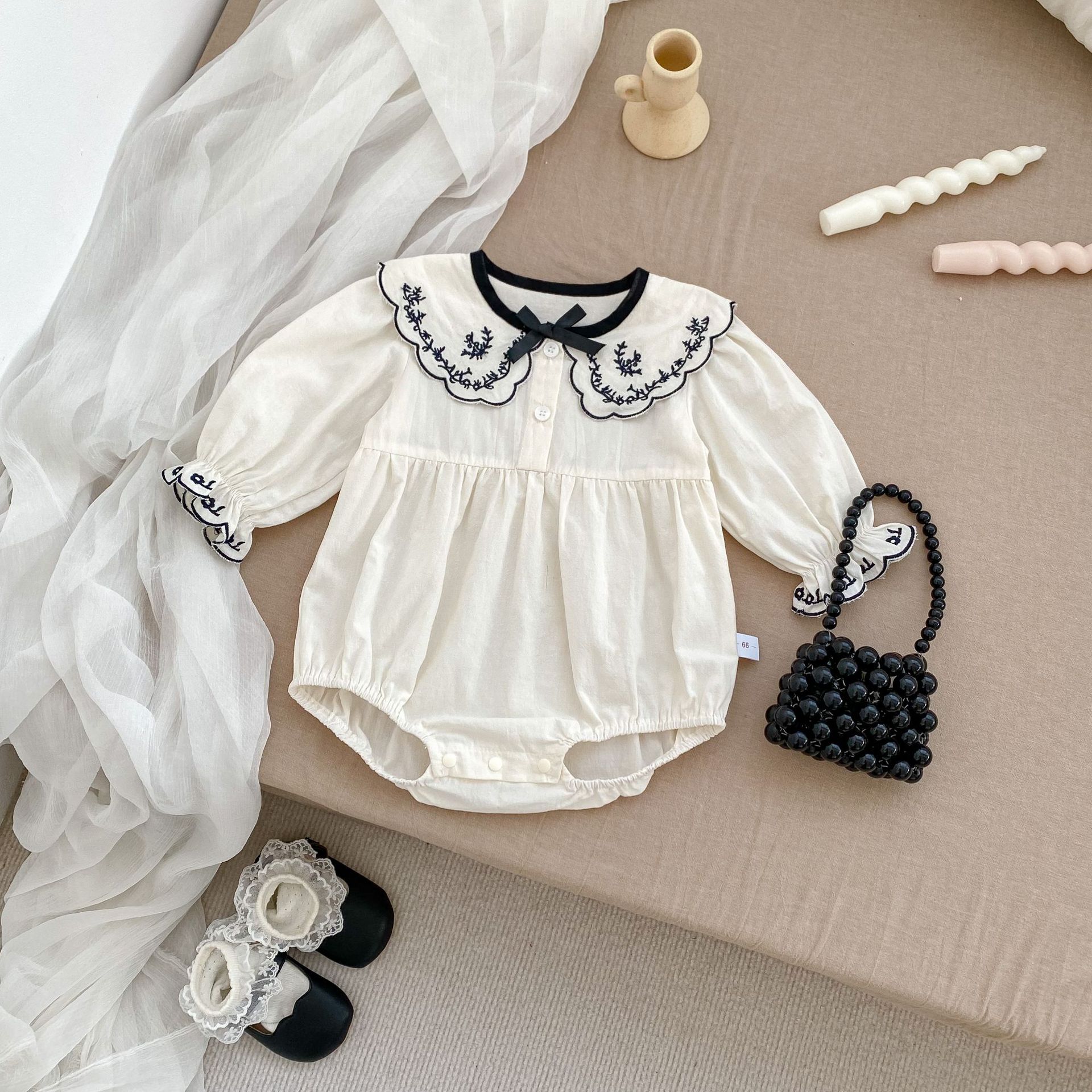 Autumn New 1-3 Years Old Baby Girl Baby Clothes Embroidered Contrast Color Long Sleeve Harper Simple Outfit Jumpsuit