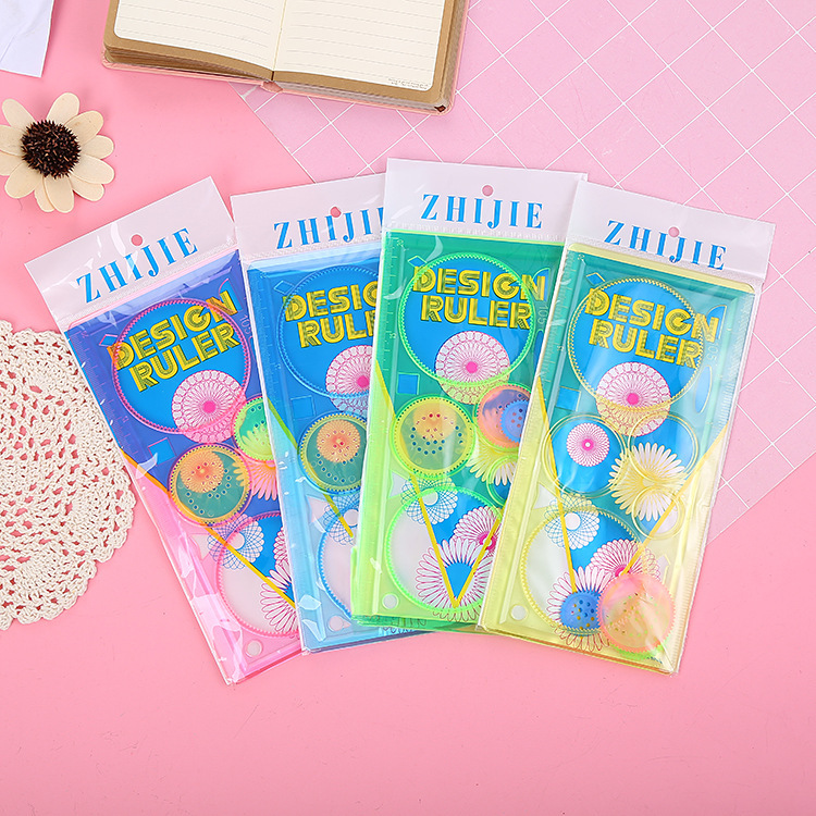 Picture of Creative puzzle four-color kaleidoscope template ruler drawing board ruler kaleidoscope children painting ruler primary school student prize wholesale