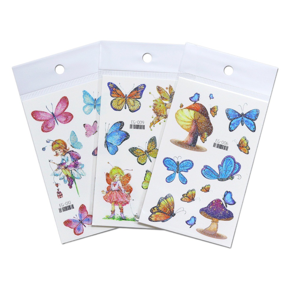 Spot original children butterfly tattoo glitter green safety cute cartoon stickers foreign trade Hot supply