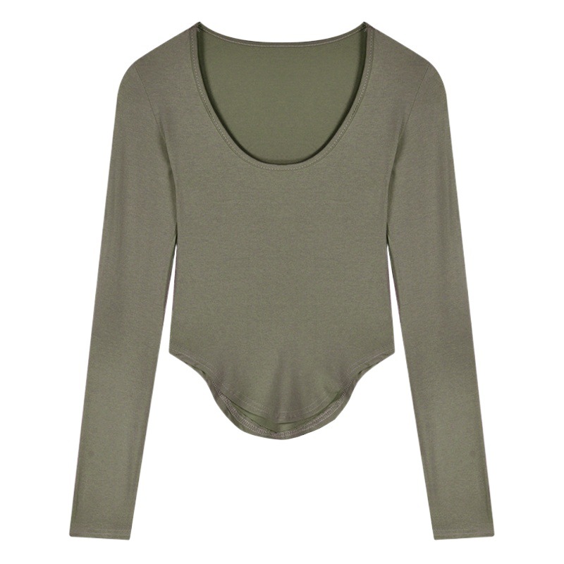 Sexy pure hot girl U-collar irregular T-shirt women's spring and autumn slim-fit long-sleeved undershirt top foreign trade Wholesale