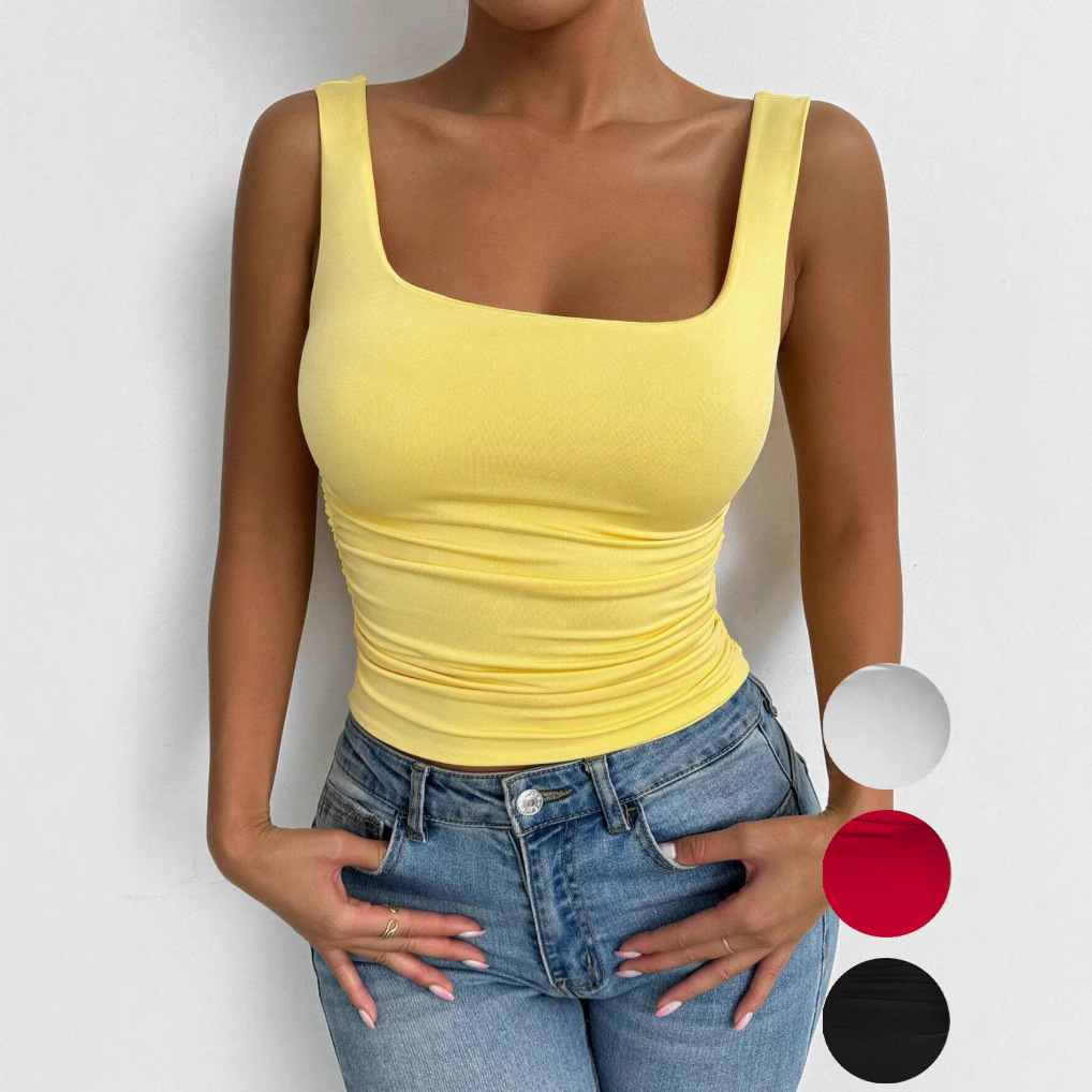 2025 European and American Cross-Border New Women's Sleeveless Camisole Square Neck Casual Basic Crop Top