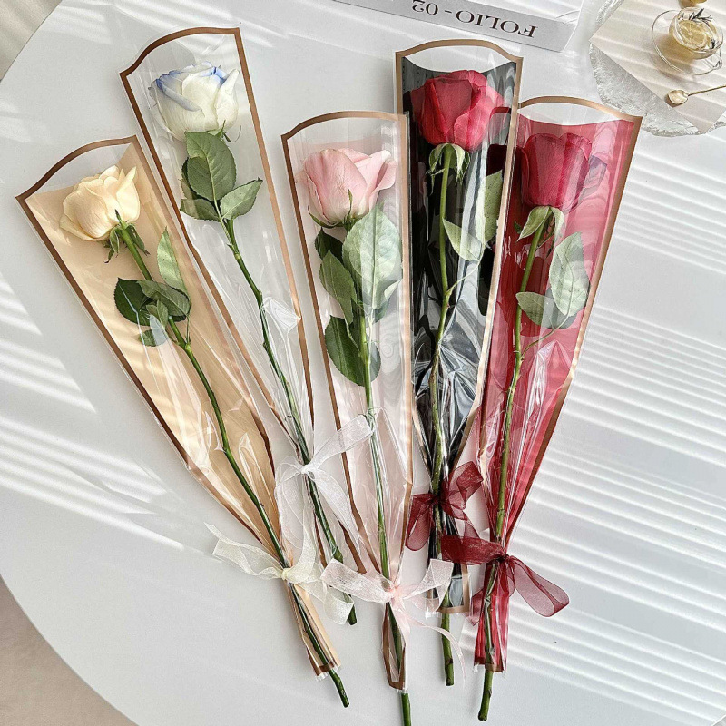 Gold Frame Single Bag Simple Transparent Stall Flower Bag Plastic Bag Goddess Festival Flower Packaging Material