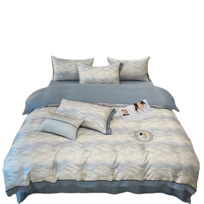 Class A high-end Austrian Lanjing Tencel cotton bed four-piece set simple wide Edge Ice Silk smooth and cool bedding 4