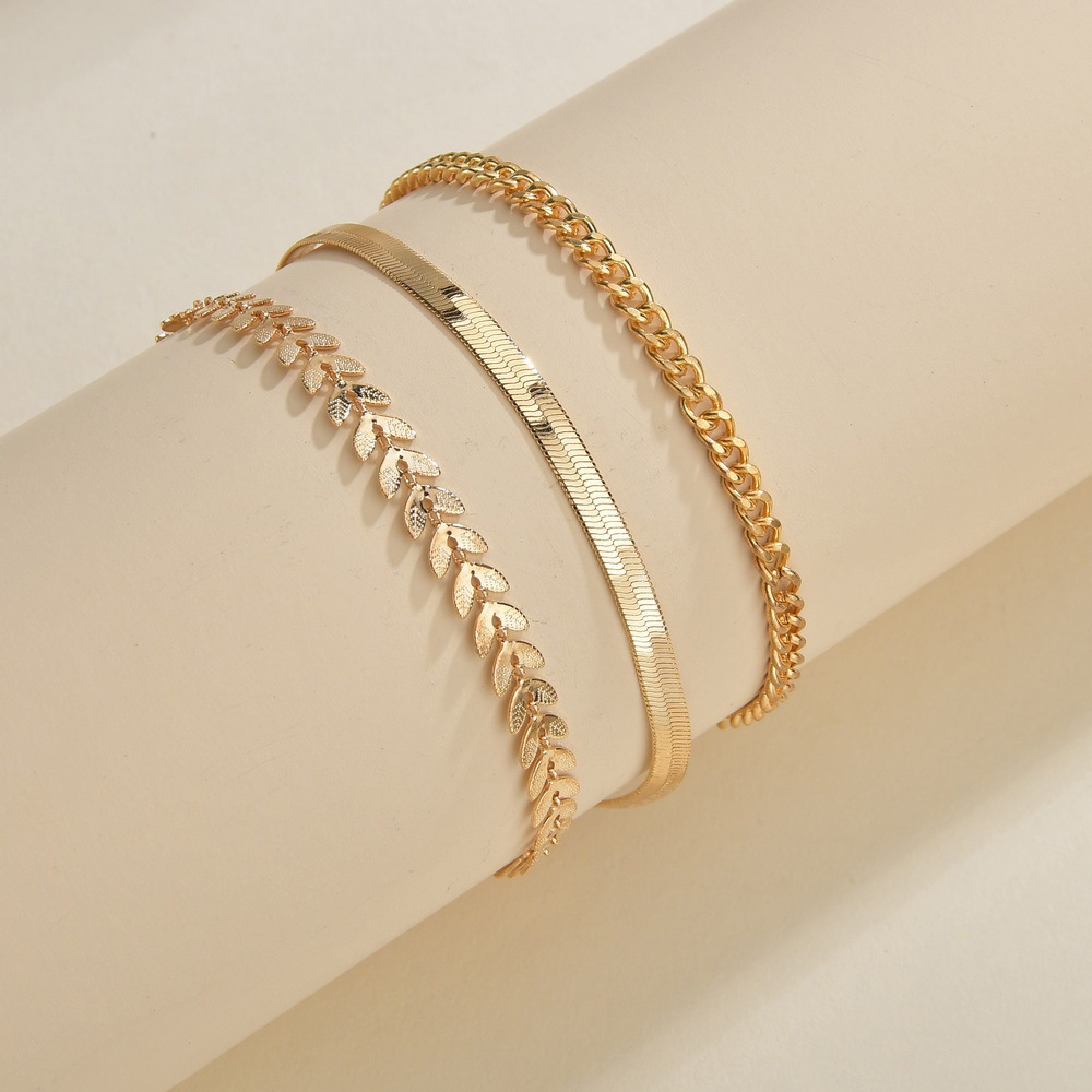 Picture of Rongshang Jewelry Cross-Border Hot-Selling Anklet Set Women's Fashionable Anklet Three-Piece Set Flat Snake Wheat Ear Chain Foot Accessories