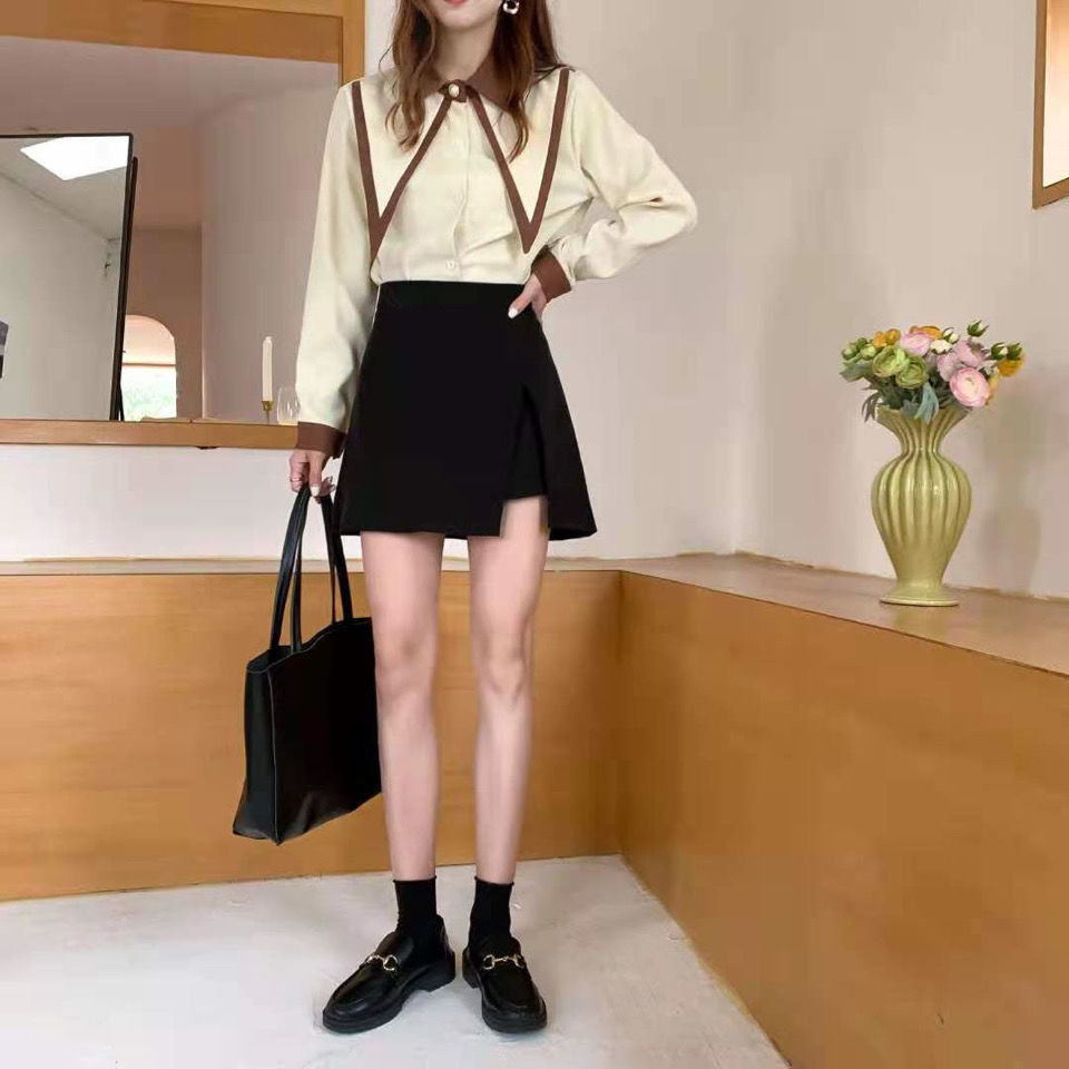 High Waist Split Skirt Summer Women's 2022 New All-match A- line Hip Slimming Small Black Short Culottes