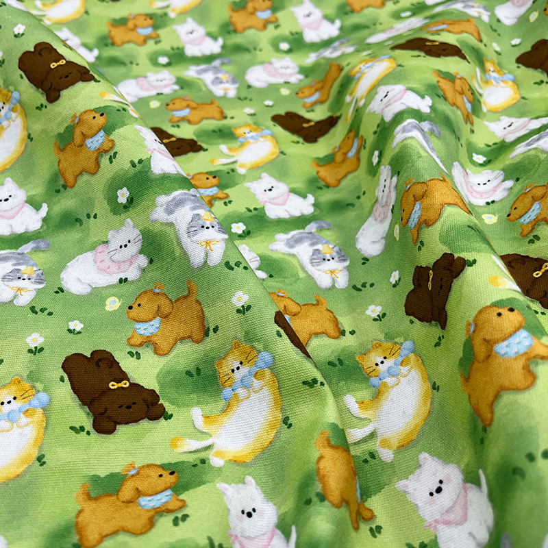 Cotton Canvas Grass Puppy 1.5m Width 1.0m Price Bag Jacket Vest Handmade DIY Fabric
