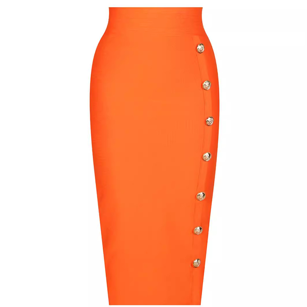 Cross-border E-commerce 10-color Women's Skirt Single Row Metal Buckle Decorative Bandage Skirt Business Wear Simple All-match Clothing